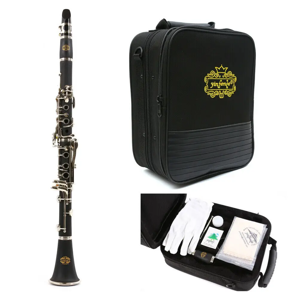 Yinfente Professional Clarinet Bb Key 17 key Ebonite Clarinet Nickel Plated