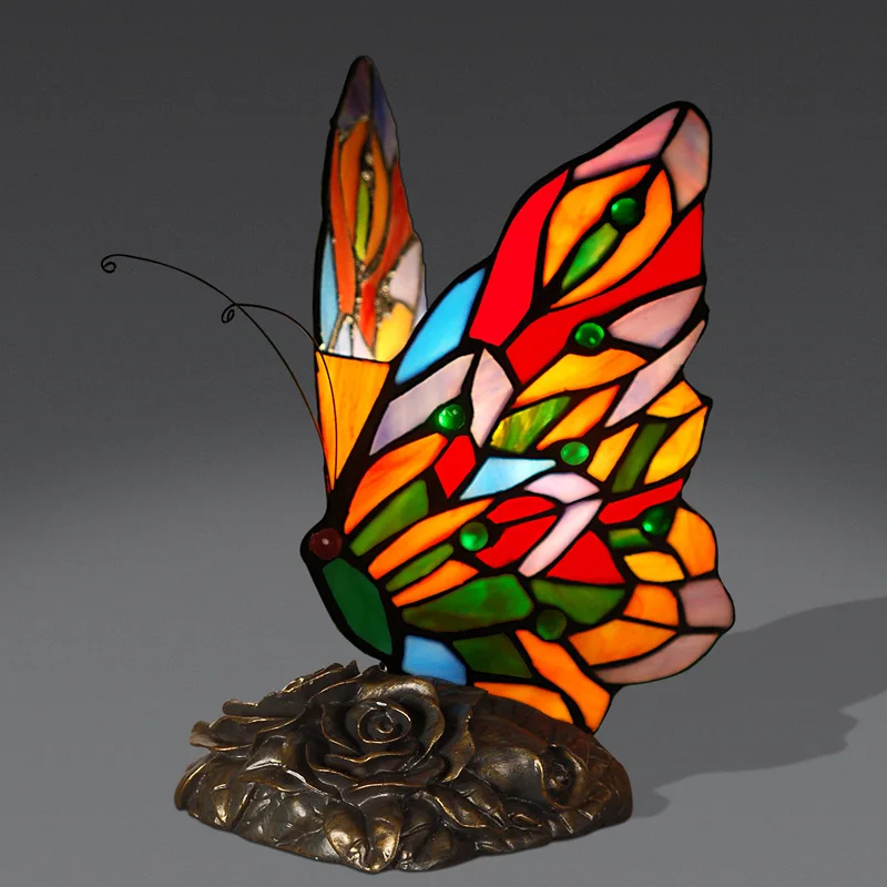 

Vintage Colored Glass Decorative Butterfly Nightlight Artistic Creativity Bar Cafe Night Stand Lamp for Bedroom