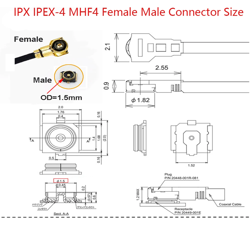 2PCS/Lot IPEX4 to SMA Pigtail RP-SMA/ SMA Male to U.fl IPEX4 MHF4 Female Jack WIFI Antenna Extension Jumper RF1.13 Cable Adapter