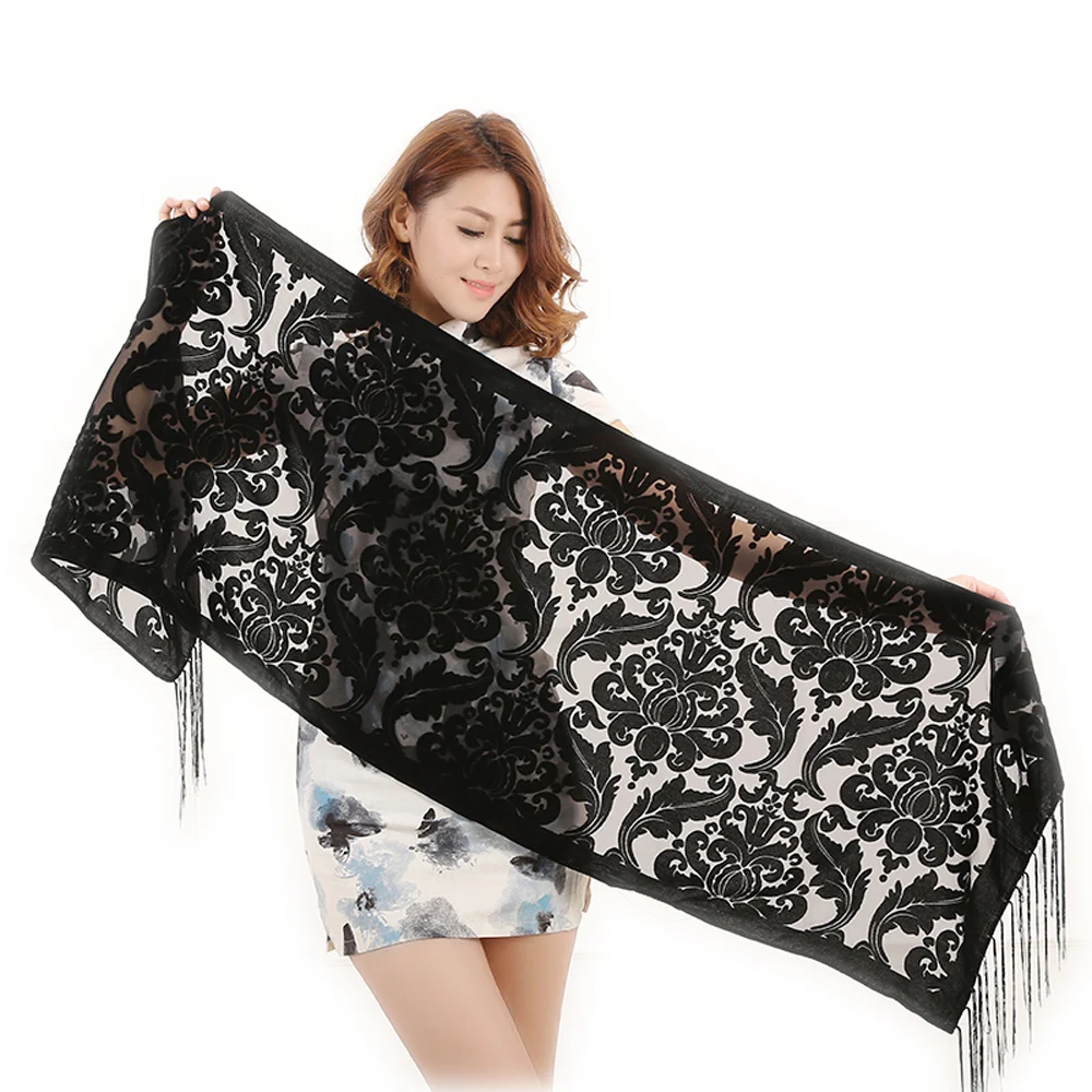 2020 Luxury Brand Green Scarves Velvet Shawls Women Winter Warm Muslim Shawl Thick Blankets Tassel Scarf Holiday Gifts