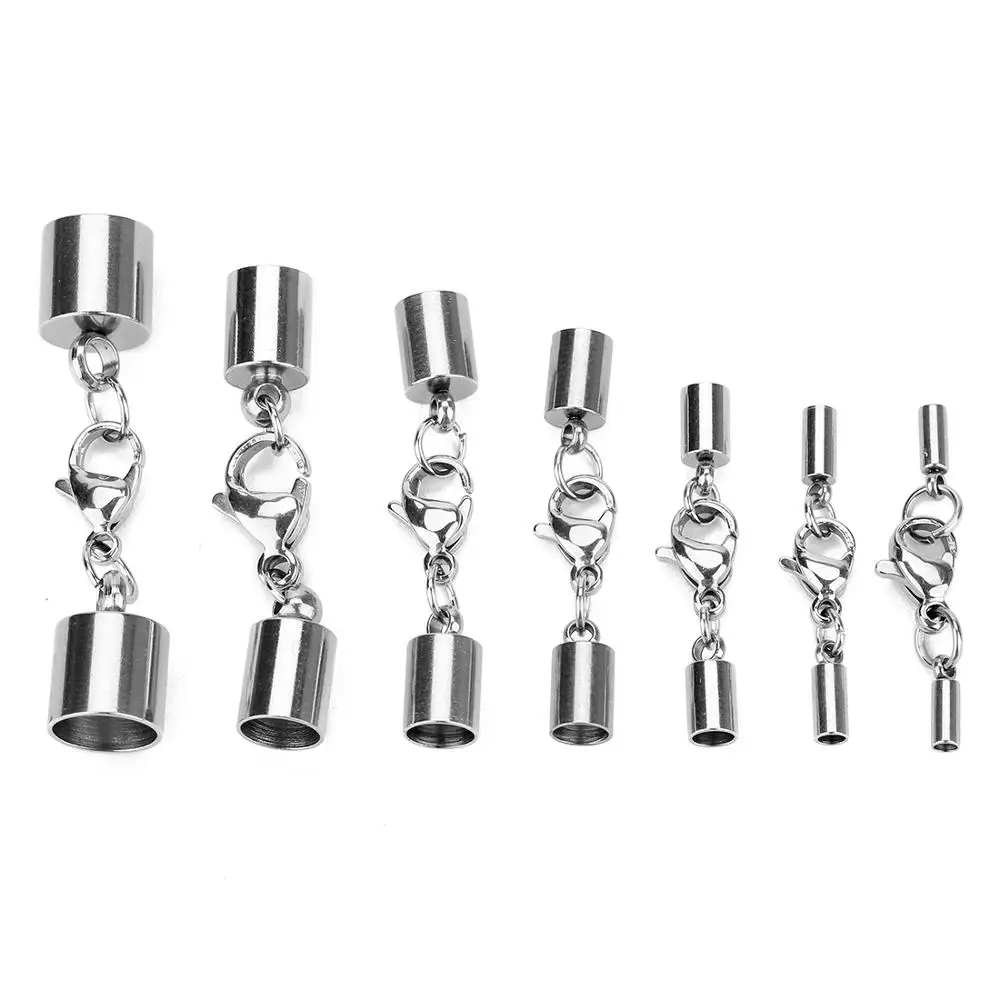 5pcs Stainless Steel Lobster Clasps End Caps Clasps Jewelry Connector Fit 1.5/2/2.5/3/4/5mm Leather Cord DIY Fashion Jewelry