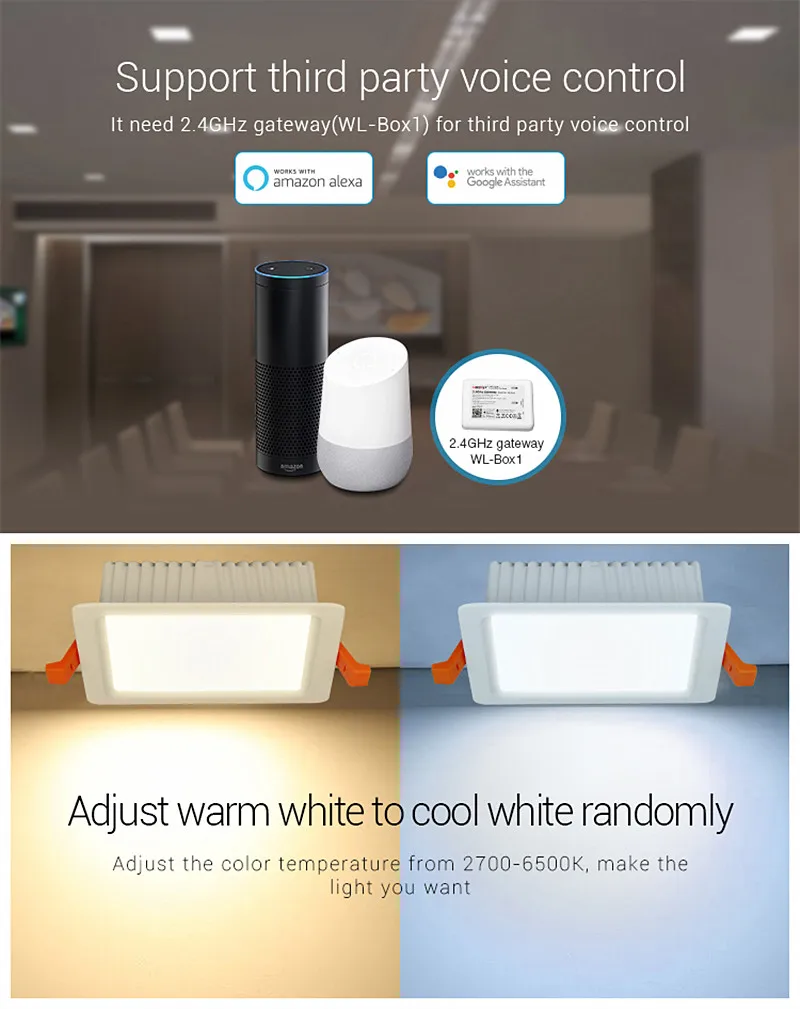 MiBoxer LED Downlight WiFi Smart APP Dimming Round Spot Light 6W 9W 12W 15W RGB Color Changing Light Work With Alexa Google Home