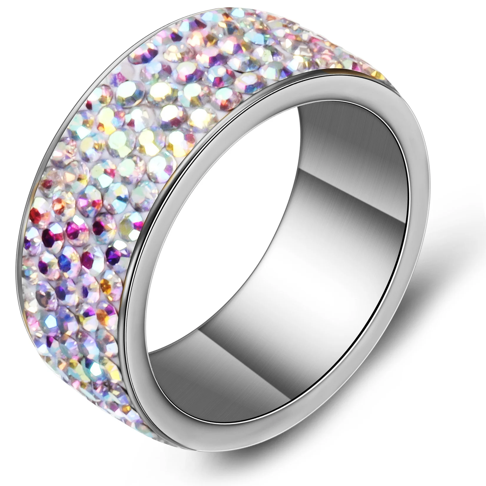 VQYSKO AB Shining 5 Row Crystal Weeding Ring Dla kobiet Dziewczyny Wysokiej jakości biżuteria ze stali nierdzewnej Femme Anillo Mujer Akcesorium