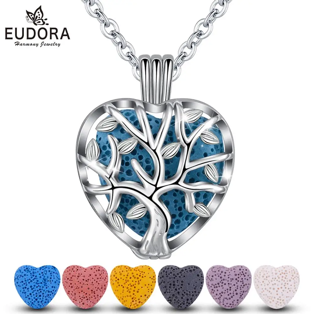 Eudora-colar com pendente em pedra vulcânica, colar com desenho árvore da vida, para óleos essenciais e perfumes, 20mm, kfc10n20