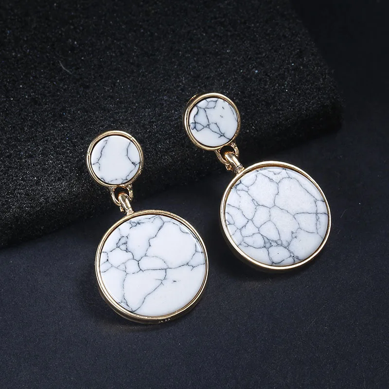 Marble Stripe Round Dangle Earrings Black White Geometric Personality Women Drop Earrings New Trend boucle oreille femme