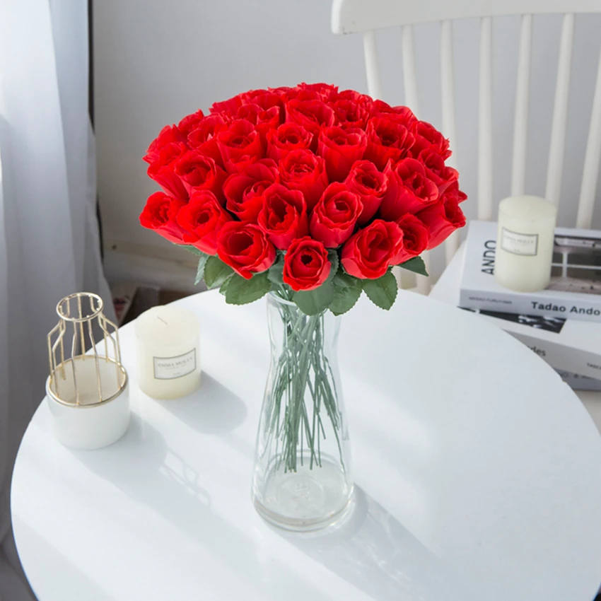 10 Stück rote Rosen, Blumenstrauß, Vase für Heimdekoration, Garten, Hochzeit, dekorative Kränze, DIY-Handarbeit, Blumenarrangement, künstliche Blumen – Detail 13