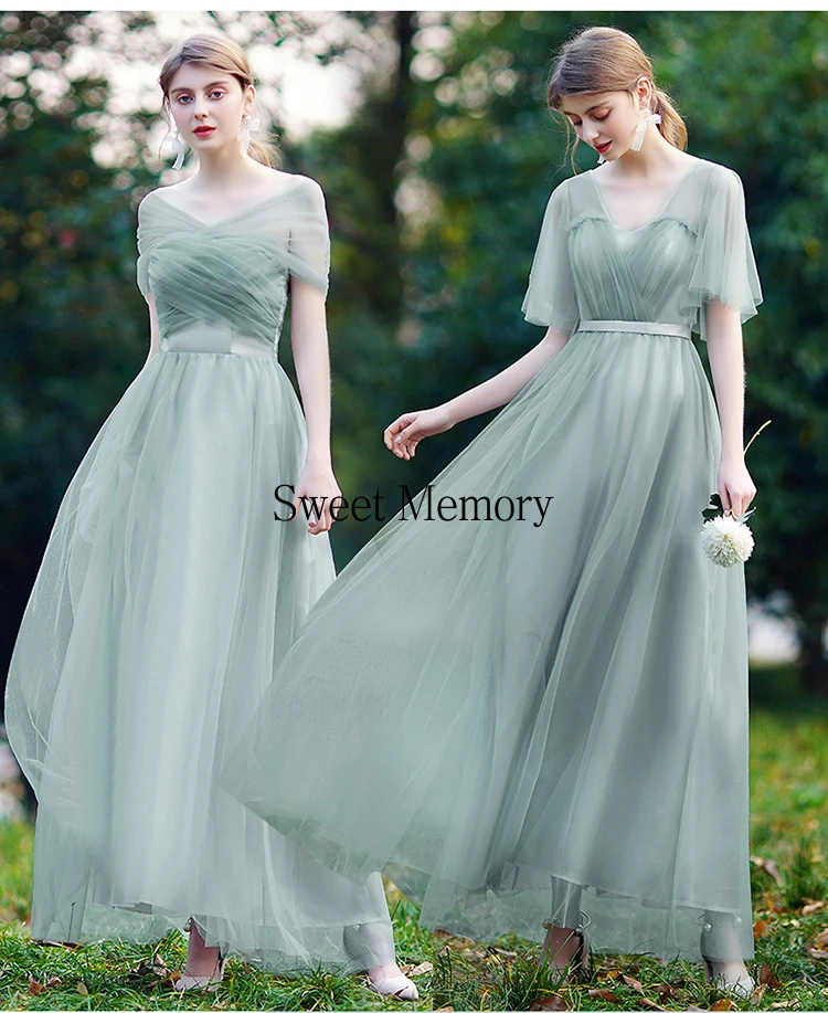 Long Dusty Green Bridesmaid Dresses Women Wedding Party Dress Prom Gown Girls Robe Lace Up Back Tulle Vestidos