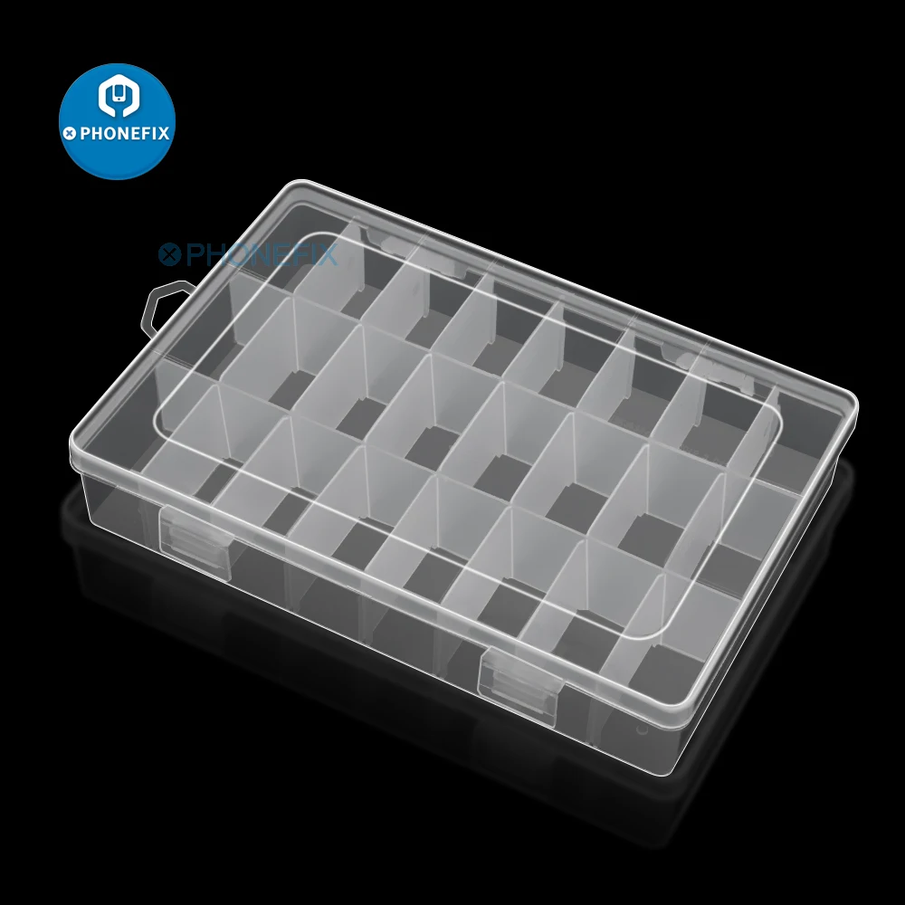 Caixa de plástico de armazenamento de 24 grades, para acessórios de telefone, peças de reposição, contêiner, eletrônico prático, organizador de reparo