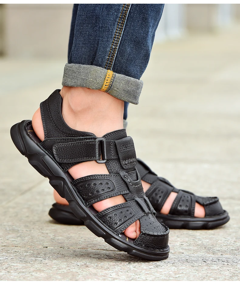 Echt leder Freizeit schuhe für Männer hochwertige klassische Herren Sandalen Sommer Outdoor Walking Herren Turnschuhe atmungsaktive Herren Sandalen – Detail 22