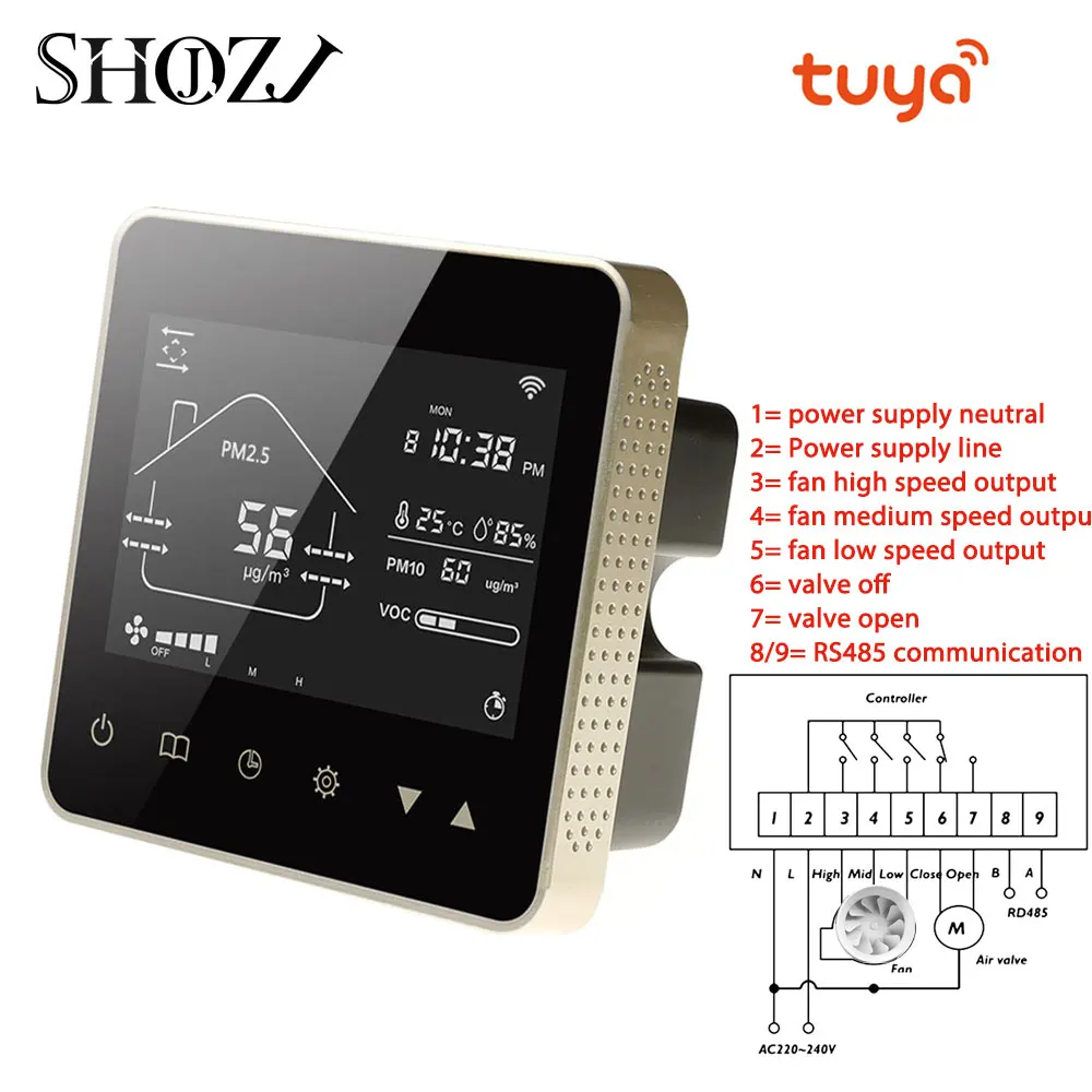 

Tuya LCD Controller for Ventilation System with CO2 PM2.5 VOC RS485 Three Speed Control Remote Intelligent Air Valve Wifi Switch