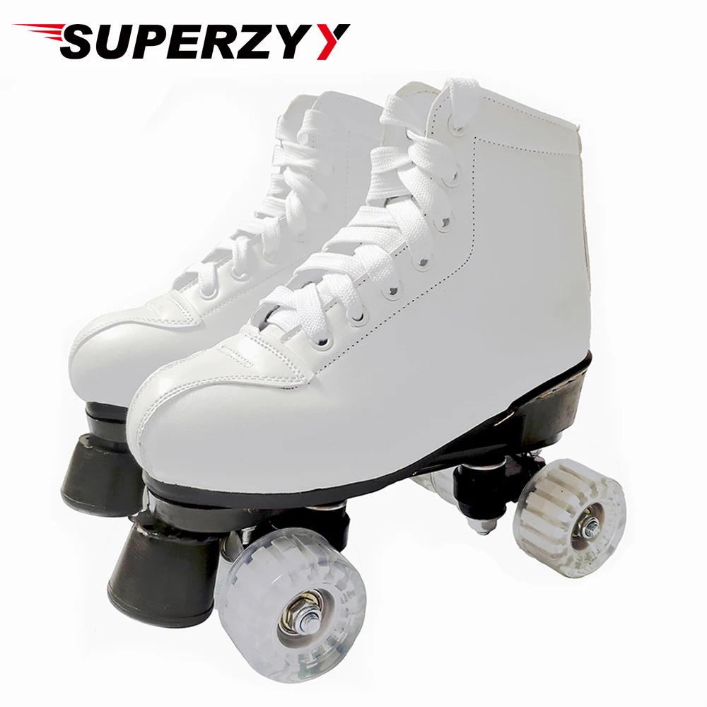 White Black Roller Skates Womam Men Adult Artificial Leather Outdoor Shoes Patins With Transparent PU Wheels