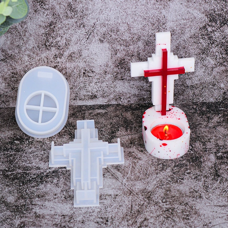 H7ED Handmade Clear Cross Candle Holder Mold Tea Wax Cup Mold for Blessing Ceremony