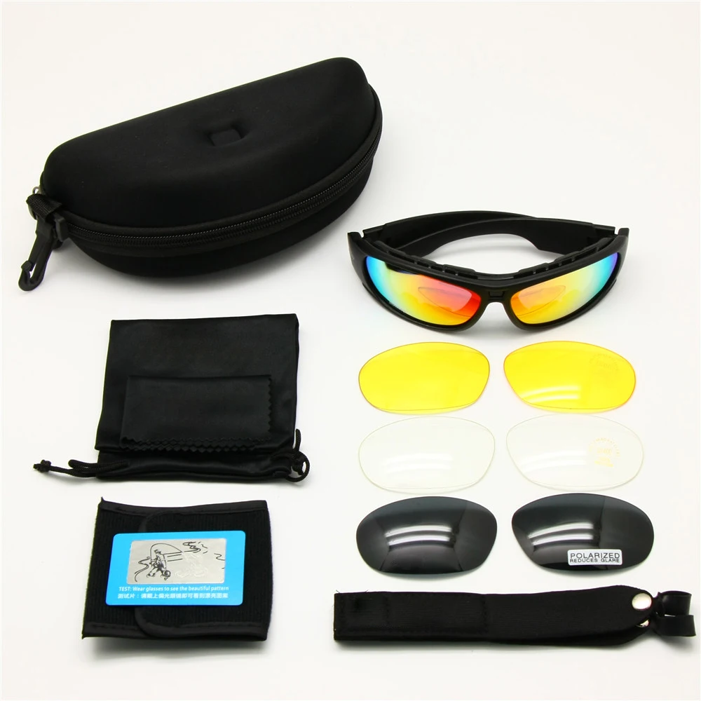 Polarized Outdoor Sunglasses Model C6 Sports Goggles Rx Insert 4 Lens Kit Men Combat War Game Tactical Glasses