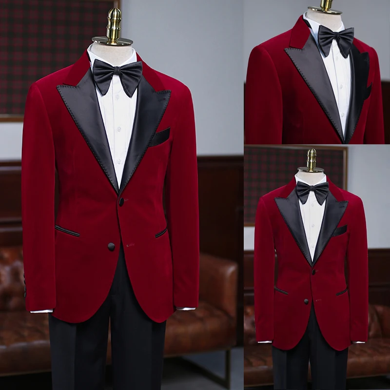 ผู้ชายชุดสูท Custom Made ธุรกิจ Tuxedos สองปุ่มเจ้าบ่าวสวมใส่แหลมสีดำลำลอง2ชิ้นชุดเสื้อแจ็คเก็ตและกางเกง