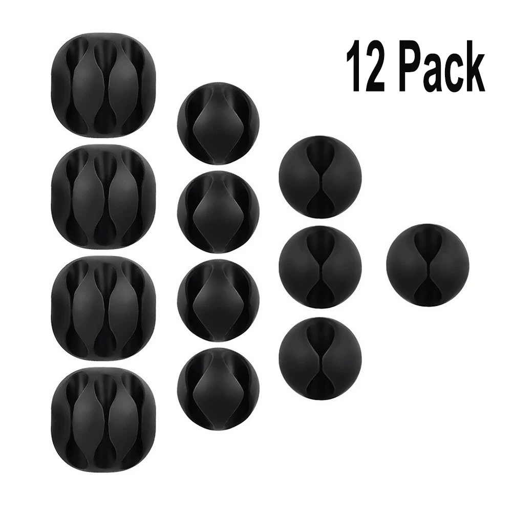 12 Pieces Desktop Cable Clips Holders Cord Management System for Computer, Charging and Mouse Cord, Black