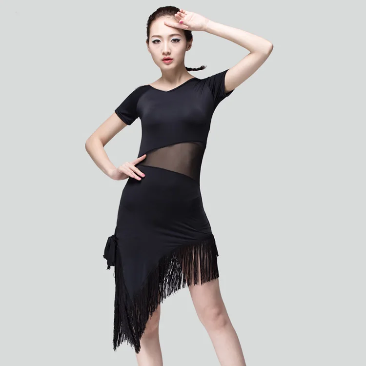 Latin Dance Dress Women Short-sleeve Latin Dance Practice Clothes Tassel Ballroom Dance Dress One-piece Woman Ballroom Costumes