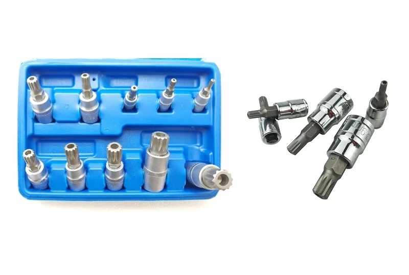 10Pcs/set 12 Point Triple Square Spline Bit with hole Socket Set For Tamper-Proof Lug Nuts, Cylinder Head Bolt 4-18mm