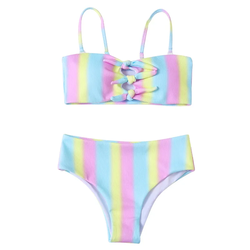 Rainbow Print Girls Kids Swimsuit Swimwear New Summer Kid Bandage Bikinis 2024 Children Baby Bandage Biquini Infantil Beachwear