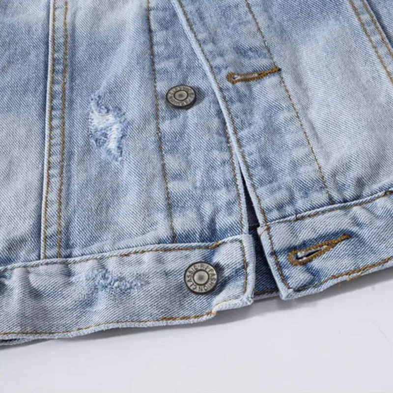 Hot New Men\'s Ripped Denim Vests With Wings Embroidery Hi Street Distressed Denim Sleeveless Jacket Waistcoat Plus Size M-5XL