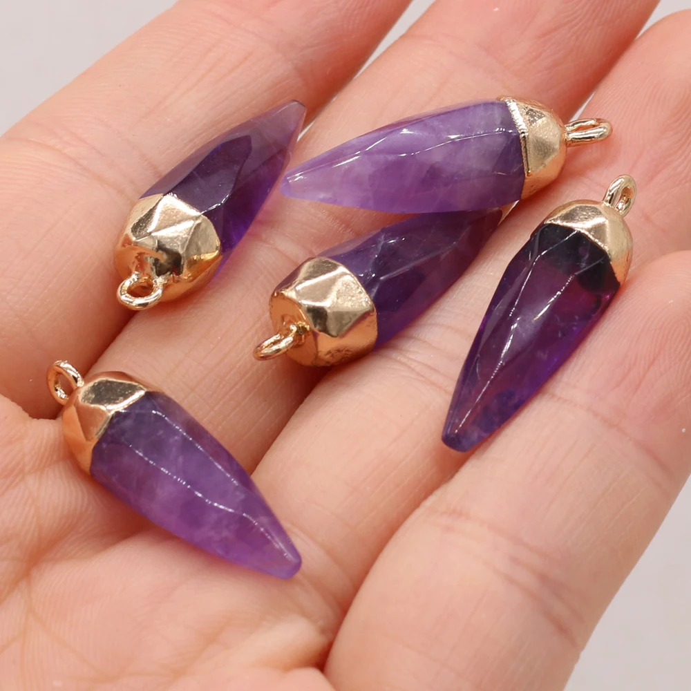 2pcs/lot Natural Amethysts Pendant Charms Bullet Shape Agates Stone Pendant for Jewelry Making DIY Necklace Size 8x25mm