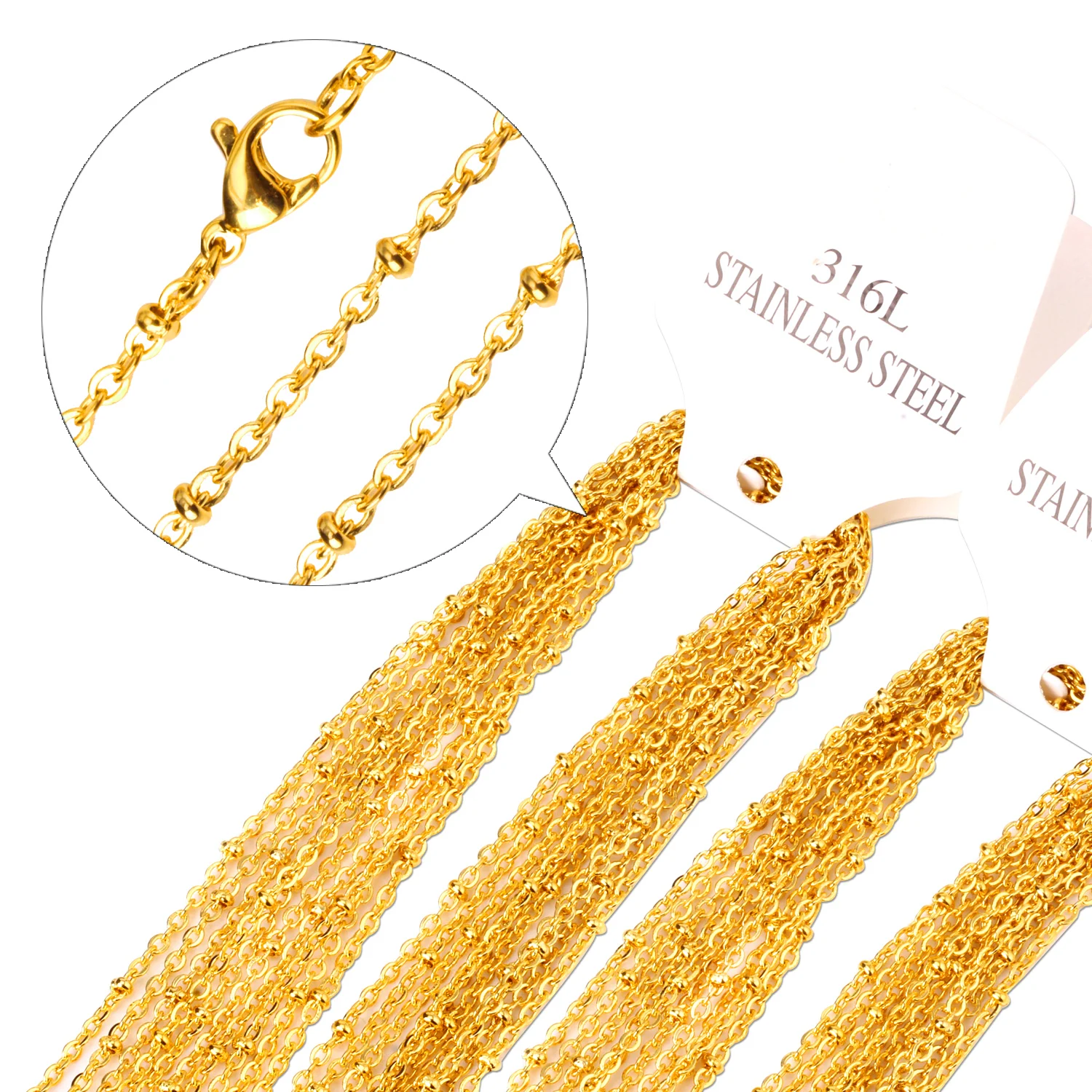 LUXUKISSKIDS 10pcs/Lots Wholesale Bead Chains Necklaces 18/20/22/24inch 2mm Chain With Beads Jewelry Accessories For Making Part