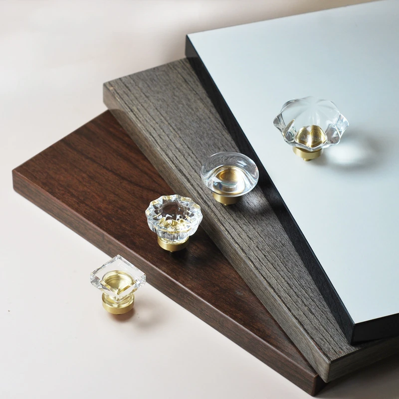 Brass + Crystal Pigeon Egg Glass Knobs Champagne / Transparent  Wardrobe Cabinet Door Handles Drawer Knobs and Pulls Furniture