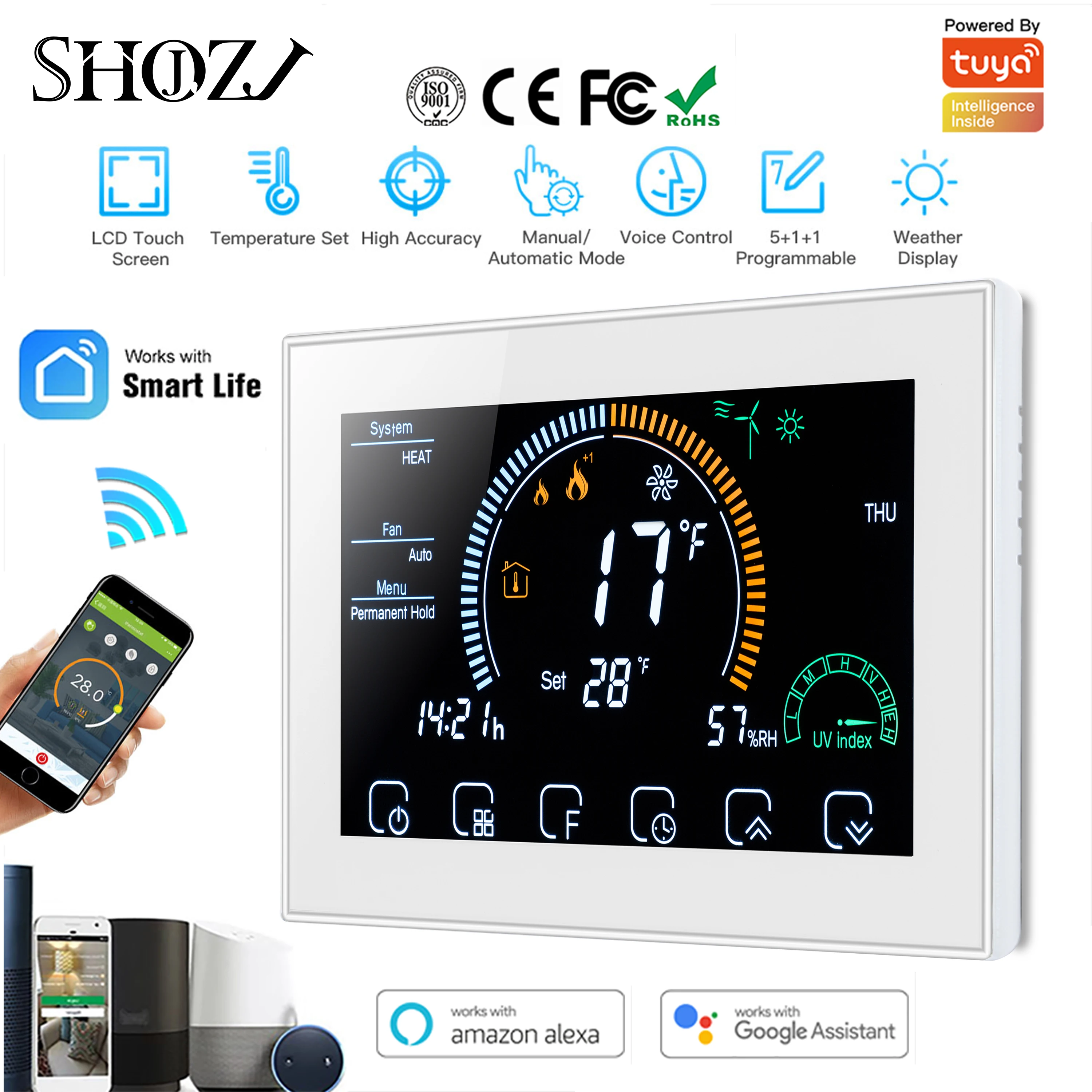 

Wi-Fi Smart Programmable Thermostat Humidity Display 2/4 Pipe Air Temperature Controller Wireless Remote Alexa Google Home