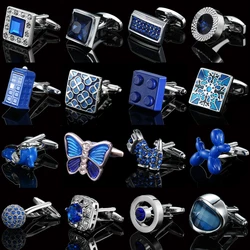 Men's Cufflinks Blue Butterfly Dog Globe Crystal Cuff Button High Quality French Shirt Cuffs Suit Accessories Wedding Jewelry