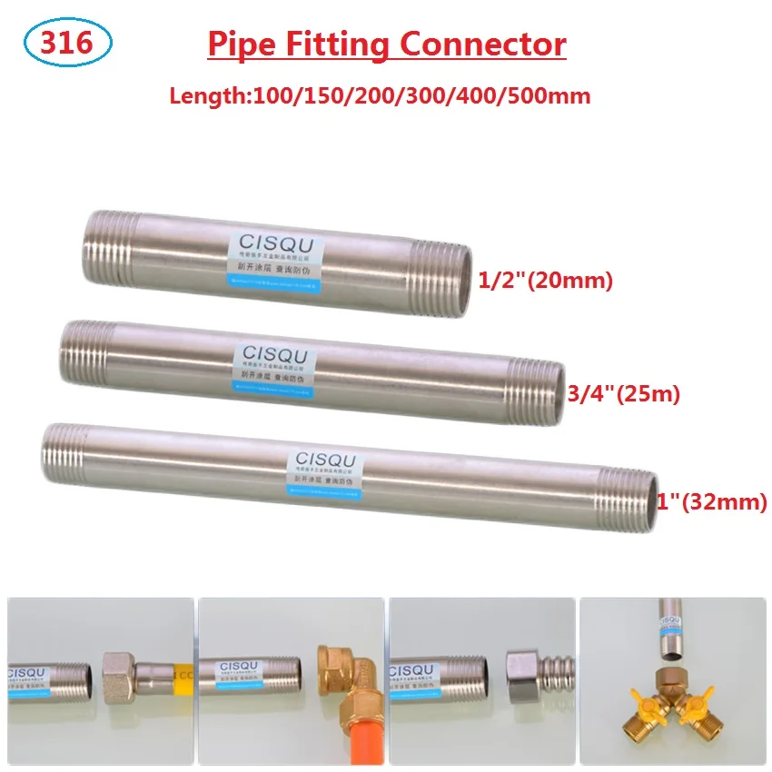 

1/2" 3/4" 1" Male Thread 316 Stainless Steel Quick Coupler Pipe Fitting Connector Adapter Extension Pipe Various Lengths