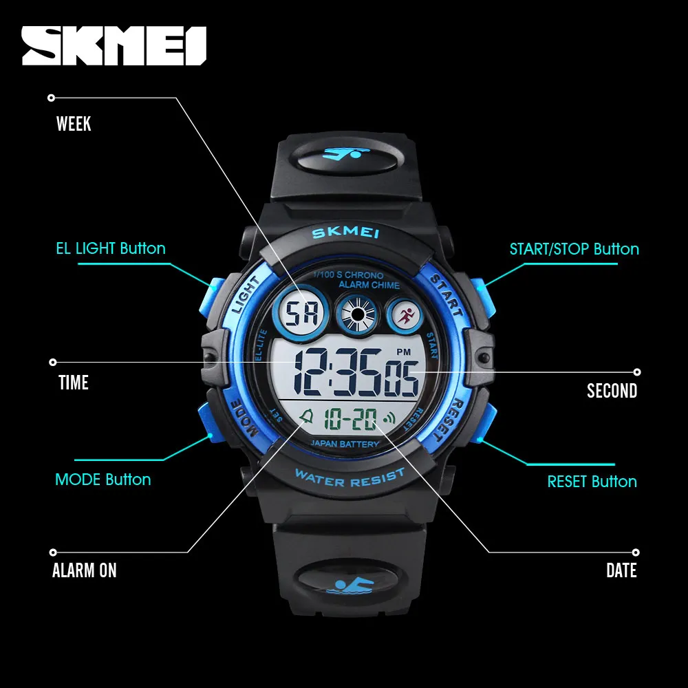 SKMEI Electronic Watch for Children Popular Colorful Back Light LED Digit Wristwatch Transparent PU Strap Boys Girls Clock