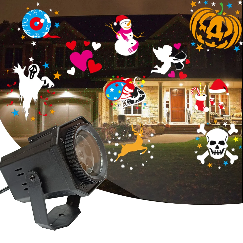 

4 Patterns Halloween Christmas Outdoor Waterproof LED Laser Projector Moving Snowflake Stage Light For Party New Year Decoration