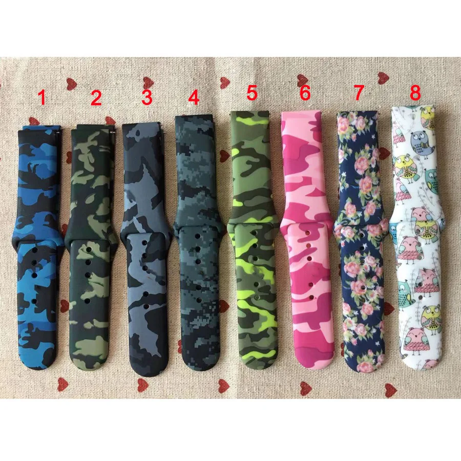 20mm Camo Silicone Watch Band Strap for Samsung Galaxy Watch3 41mm Active 2 Wrist band for Watch 42mm Active3 41mm Gear Sport S2