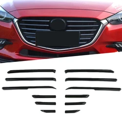 ABS Chrome Carbon Fiber Style Front Central Grille Grill Plate Strip Cover Trim 12 Pcs Fit For Mazda 3 2017 2018 Exterior Kit