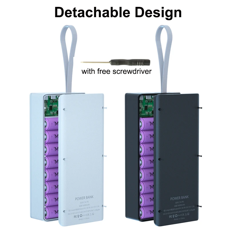 QC3.0 ładowanie Wireless 16*18650 baterii DIY etui na powerbank podwójny telefon komórkowy z USB ładowanie 18650 uchwyt baterii etui z funkcją
