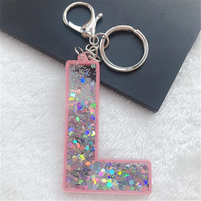 1PC Keyring English Letter Sequins Acrylic Keychain 26 English word  A TO Z Handbag Charms for Woman