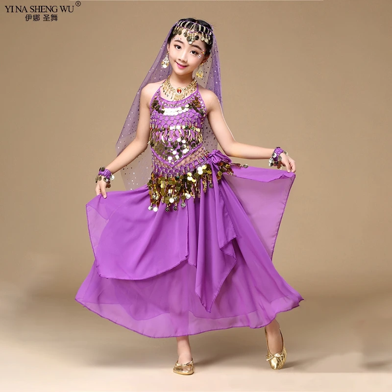 Trẻ Em Múa Bụng Trang Phục Bộ 2/3 Phương Đông Vũ Mặc Bé Gái Múa Bụng Ấn Độ Bellydance Bộ Trẻ Em Ấn Độ bellydance Trang Phục