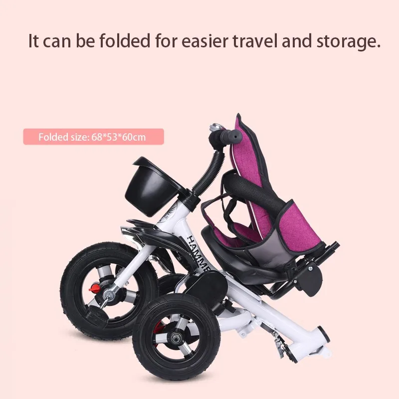 Multifunction Folding Can Sit And Lie Children\'s Tricycle Baby Stroller Bicycle Reclining Seat Space Wheel Three Wheels Stroller