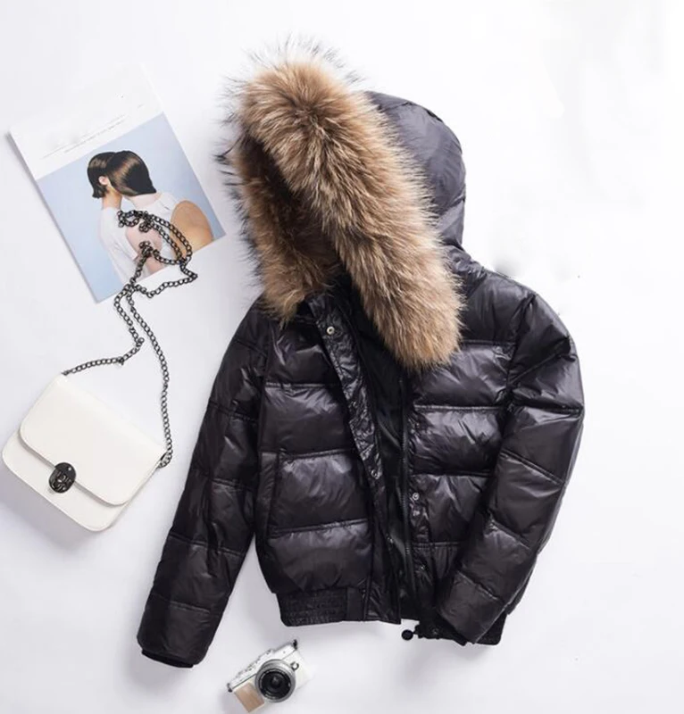 Natural Raccoon Fur Hooded Winter Down Coat Women White Duck Down Jacket Thick Warm Parkas Female Short Design Outerwear