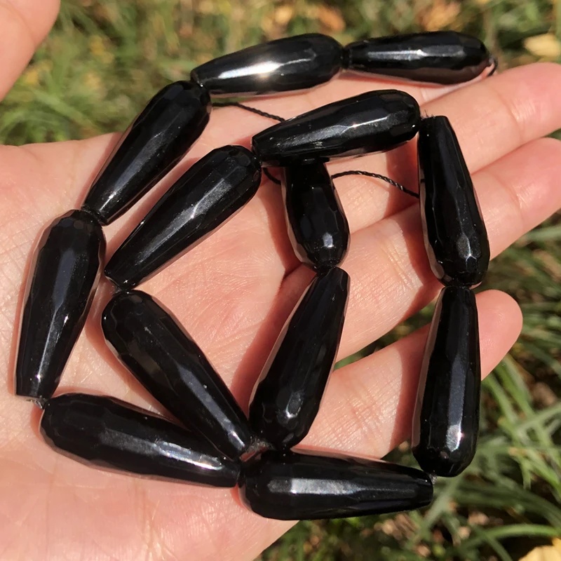 Natural Faceted Black Agates Stone Water Drop Loose Beads For Jewelry Making Diy Bracelet Accessorie 10x30mm