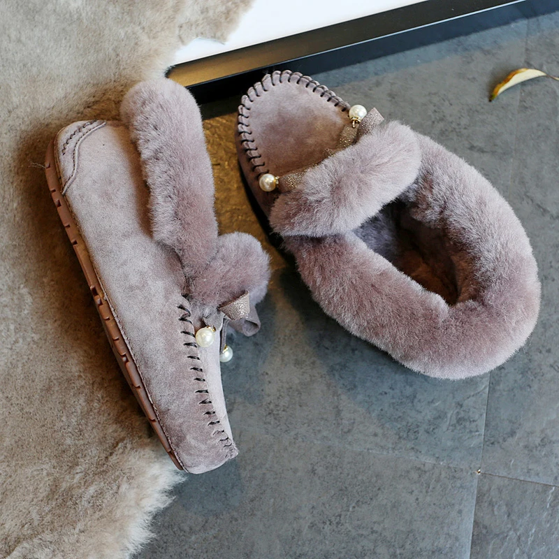 حذاء نسائي مسطح من الصوف الحقيقي 100% عالي الجودة حذاء نسائي عصري بدون كعب حذاء شتوي مقاس كبير #5