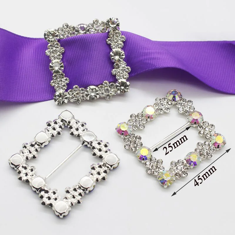 New 45X45MM 2Pcs Fashion Square Crystal Rhinestone Buckles Wedding Invitation card Decoration DIY Hair Accessories