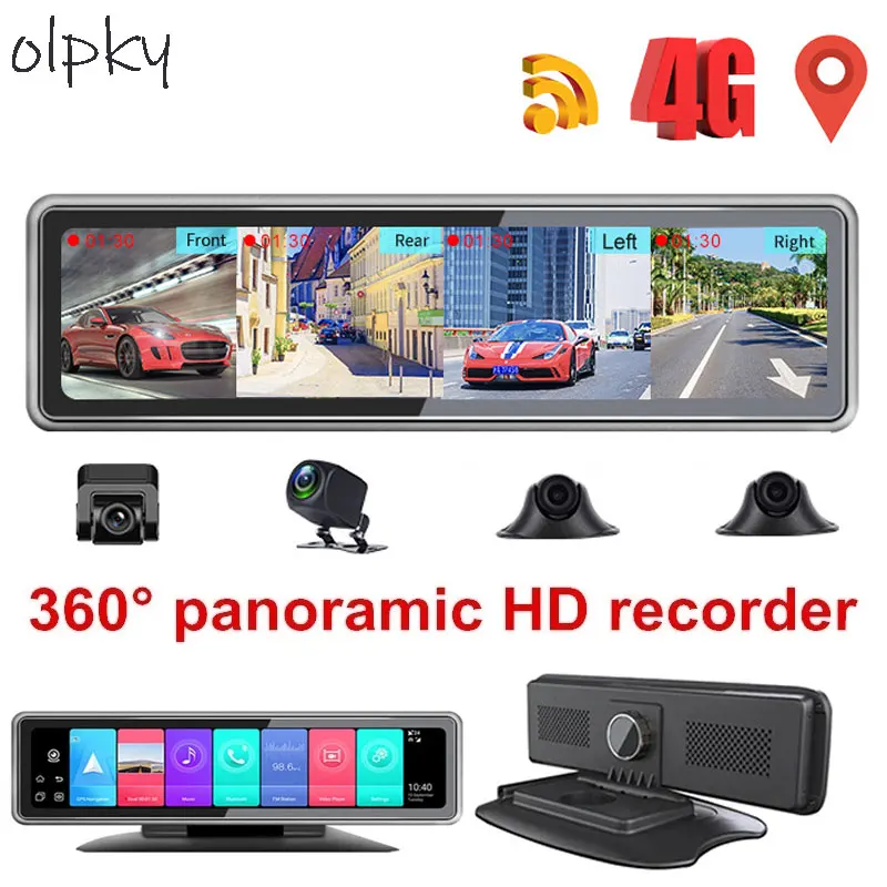 

4G Android 10.0 Car DVR Camera Dash Cam Auto Video Recorder 360 Panaromic Camera Rear View Mirror 4CHs ADAS WiFi GPS Navigation