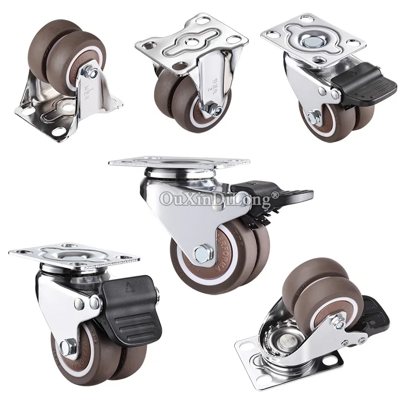 4PCS Heavy Duty 1.5” Swivel Rubber Double Wheels M10/M12x25mm With Brake Casters Furniture Replacement Casters Load 135KG GF689