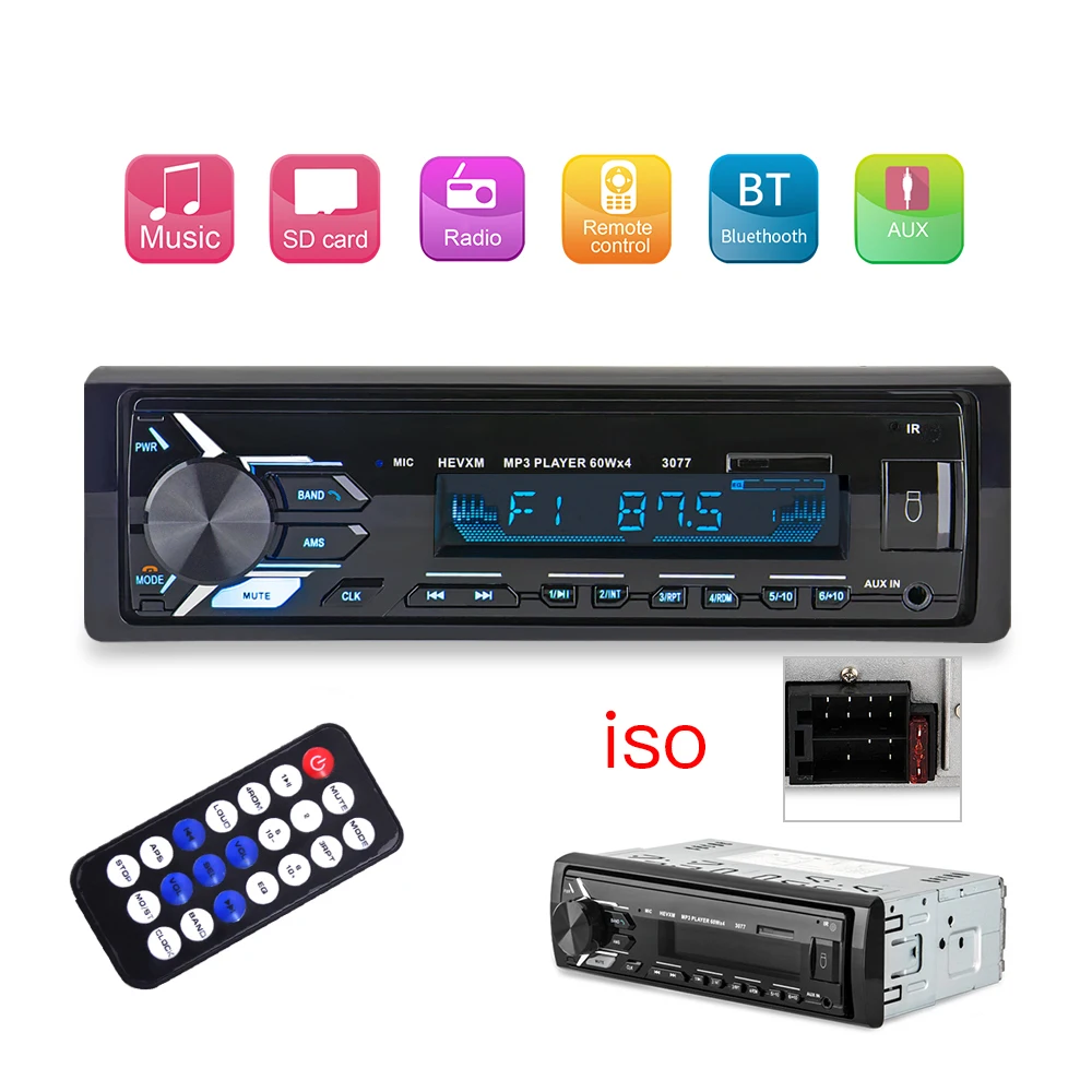 

1din Car Radio Stereo Bluetooth Autoradio Phone AUX/USB/MP3 Player FM Receiver Remote Control 12V Audio Auto Radio Charge indash