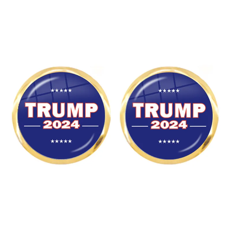 Trump 2024 Keep America Great Glass Cabochon Stud Earrings Donald Trump for President USA Creative Print Earring