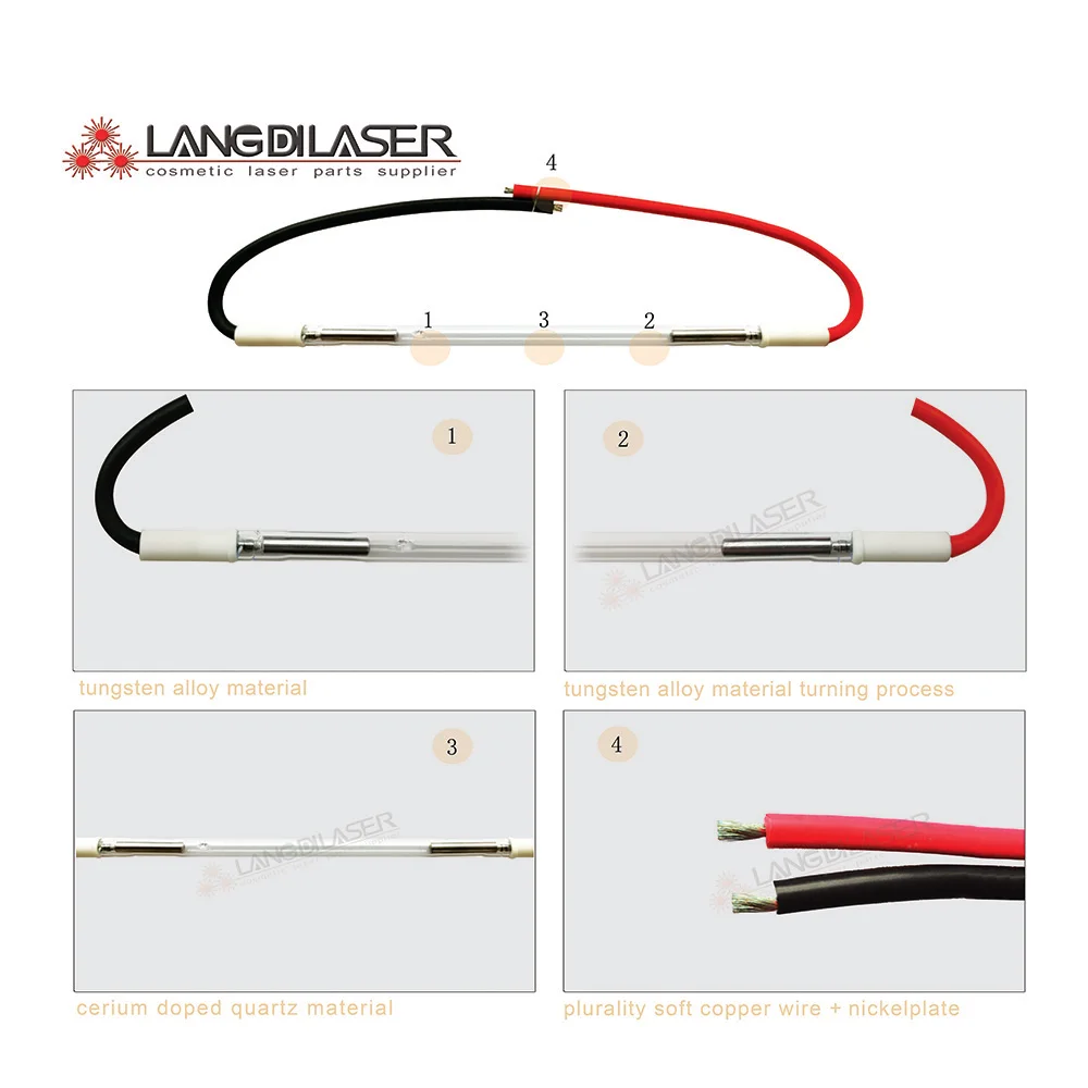 xenon flash pump lamp , size : 7*90*155*195F - (PEI+ wire) , for nd:yag laser , xenon flash lamp for alexandrite laser
