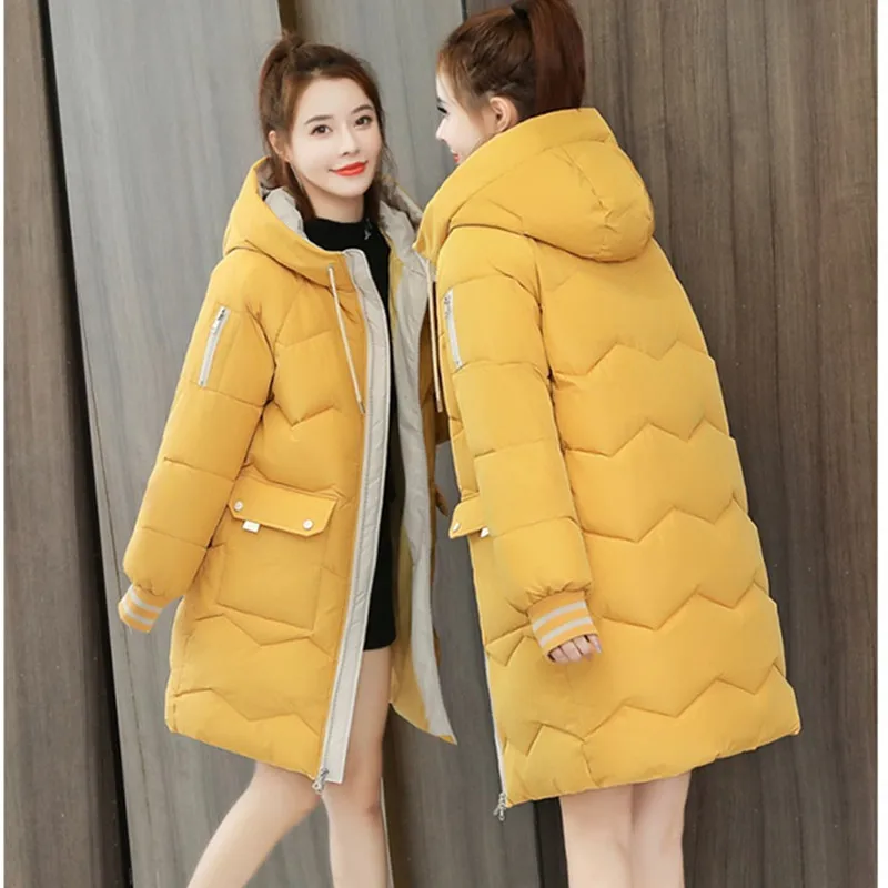 UHYTGF Korean Oversized Cotton Jacket Women Thicken Down Jacket Cold-Proof Warm Coats Female Loose Hooded Students Overcoat 1760