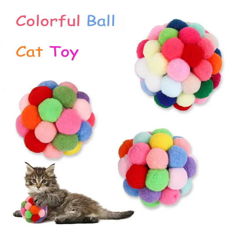 2pcs Hot Sale Pet Cat Ball Toy Colorful Handmade Bells Bouncy Balls Built-In Catnip Interactive Toy Home Pet Cat Supplies