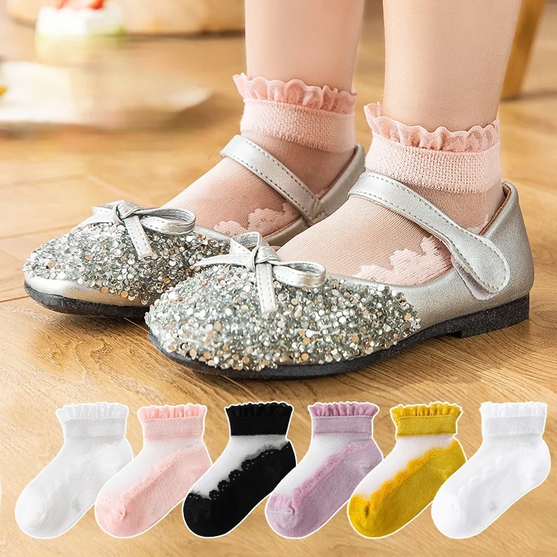 New Arrivals Spring Summer Baby Girls Lace Socks Classic Ultra-thin Lace Invisible Socks Six Colors Princess Crystal Sheer Socks