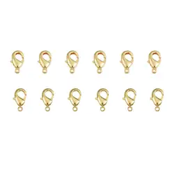 10pcs 10 12mm Brass Gold Plated Lobster Clasp Hooks End Connectors for Necklace Bracelet Chain DIY Jewelry Making Findings
